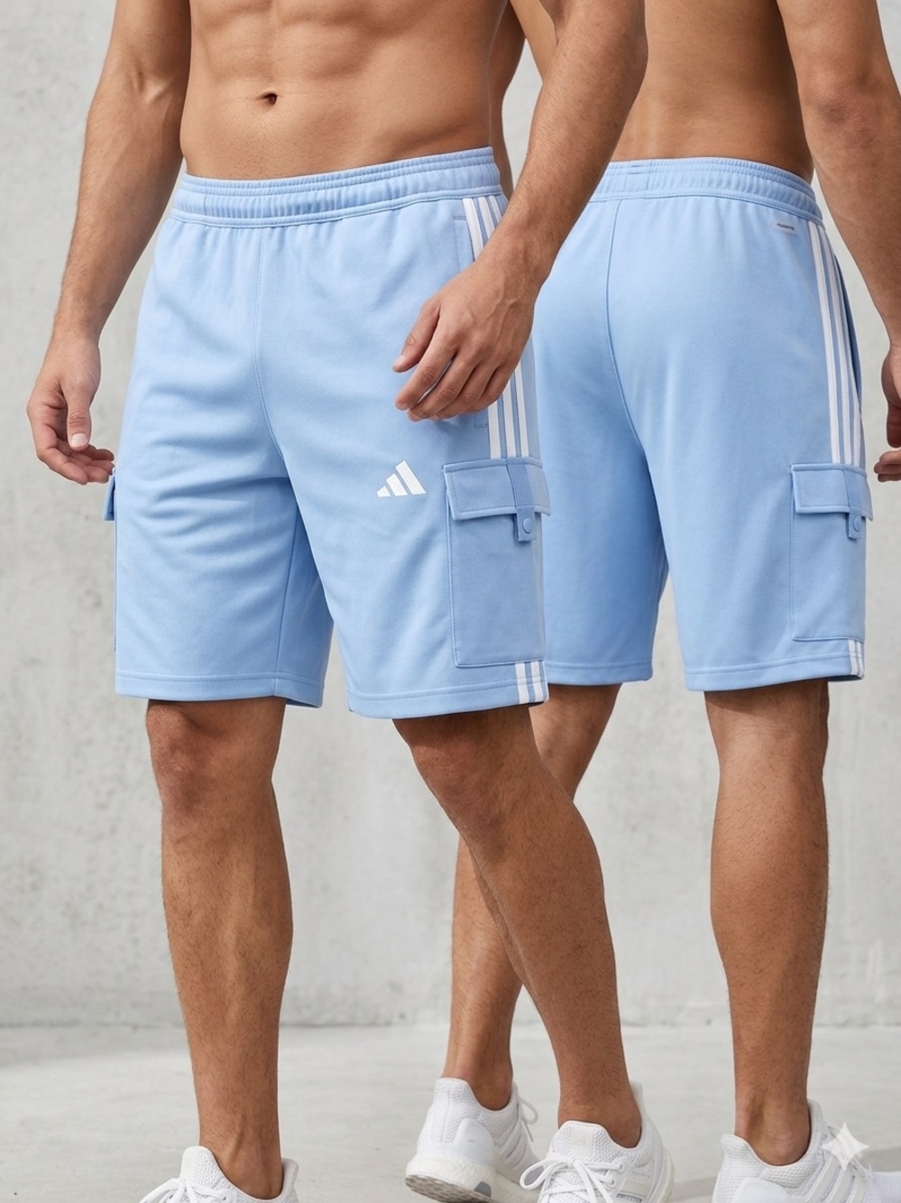 adidas Light Blue Men's Cargo Training Shorts with White Stripes